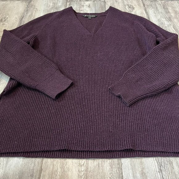 Athleta Switchback Wool-Blend Sweater, Auberge Purple, V-Neck Oversized, Small - Picture 3 of 8